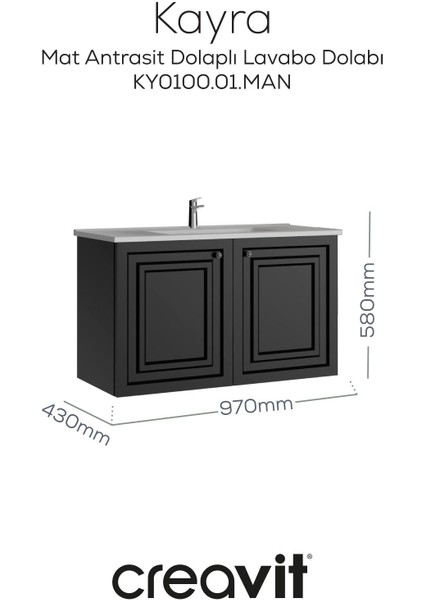 Kayra Lavabo Dolabı Kapaklı 100CM Mat Antrasit