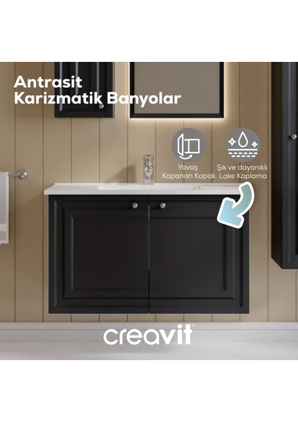 Kayra Lavabo Dolabı Kapaklı 100CM Mat Antrasit fiyatları