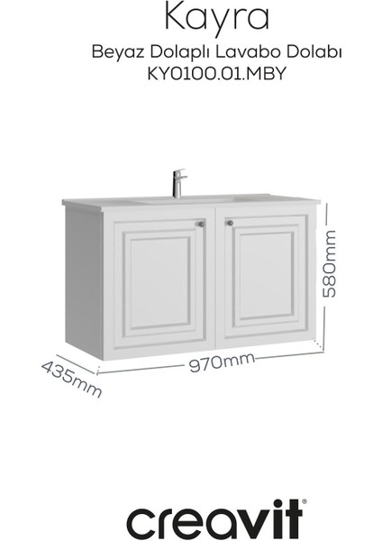 Kayra Lavabo Dolabı Kapaklı 100CM Mat Beyaz