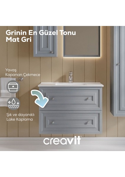 Kayra Lavabo Dolabı Çekmeceli 80CM Mat Gri fırsatları