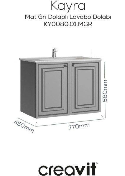 Kayra Lavabo Dolabı Kapaklı 80CM Mat Gri
