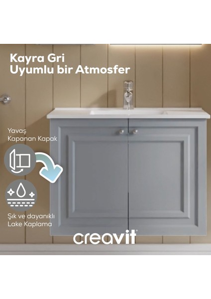 Kayra Lavabo Dolabı Kapaklı 80CM Mat Gri fiyatları