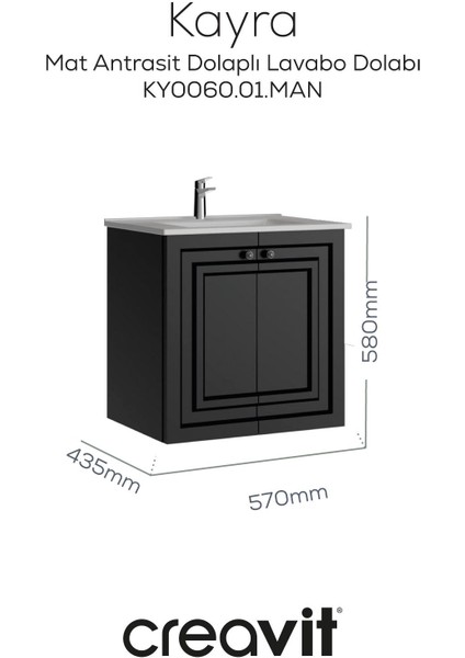 Kayra Lavabo Dolabı Kapaklı 60CM Mat Antrasit