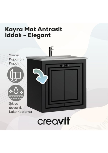 Kayra Lavabo Dolabı Kapaklı 60CM Mat Antrasit