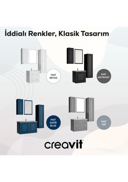 Kayra Lavabo Dolabı Kapaklı 60CM Mat Antrasit
