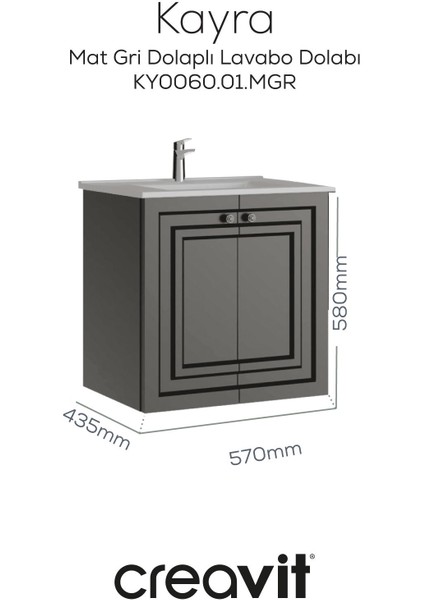 Kayra Lavabo Dolabı Kapaklı 60CM Mat Gri