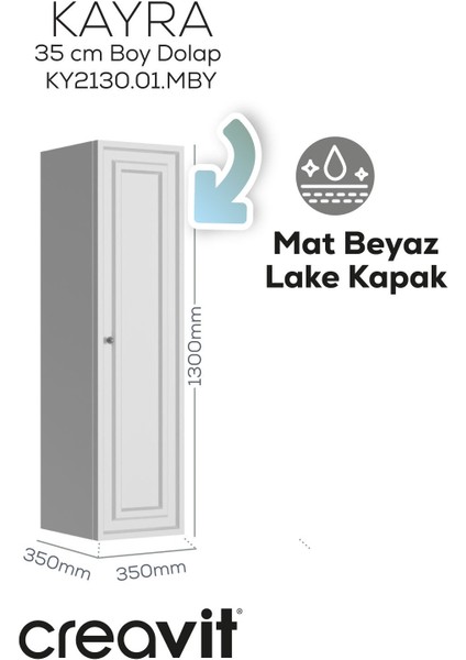 Kayra Boy Dolabı 130CM Mat Beyaz