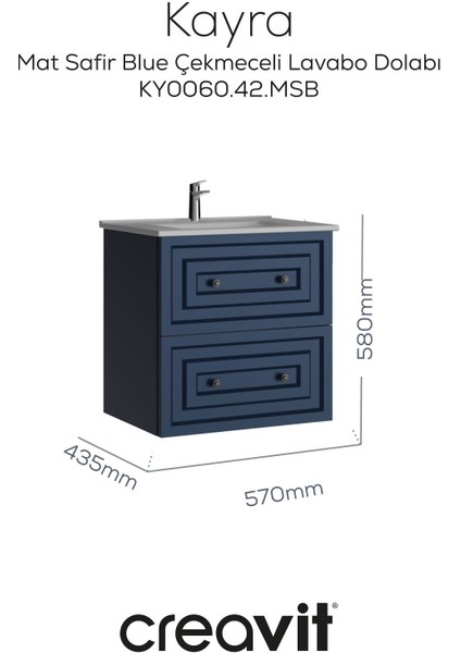 Kayra Mat Safir Blue Çekmeceli Lavabo Dolabı 60 cm
