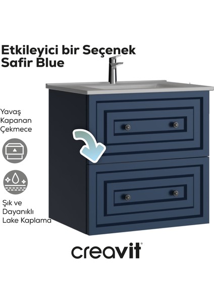 Kayra Mat Safir Blue Çekmeceli Lavabo Dolabı 60 cm fırsatları