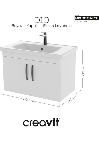 D20 80 cm Kapaklı Lavabo Dolabı Beyaz Melamin Kapak (Demonte)