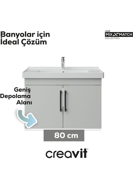 D20 80 cm Kapaklı Lavabo Dolabı Beyaz Melamin Kapak (Demonte)