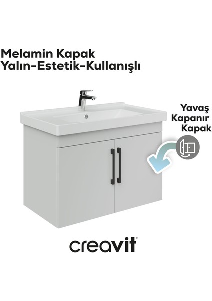 D20 80 cm Kapaklı Lavabo Dolabı Beyaz Melamin Kapak (Demonte)
