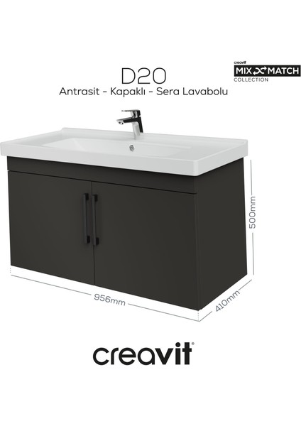 D20 100 cm Kapaklı Lavabo Dolabı Antrasit Melamin