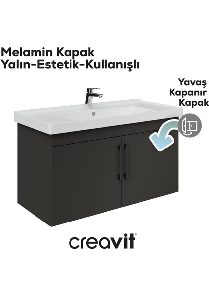 D20 100 cm Kapaklı Lavabo Dolabı Antrasit Melamin
