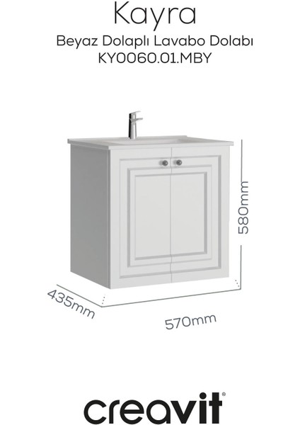 Kayra Lavabo Dolabı Kapaklı 60CM Mat Beyaz