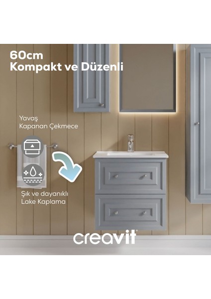 Kayra Lavabo Dolabı Çekmeceli 60CM Mat Gri fırsatları