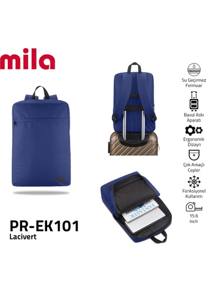 PR-EK101 15.6" Mila Laptop Sırt Çantası,Lenovo,Hp,Asus,Monster,Macbook,Mac Air Uyumlu- Lacivert