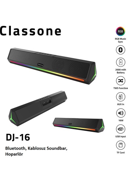 Dj-16 Rgb Işıklı, Bluetooth, Kablosuz Soundbar,hoparlör