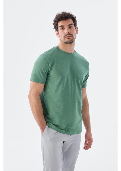 Yeşil Slim Fit Triko Bisiklet Yaka T-Shirt
