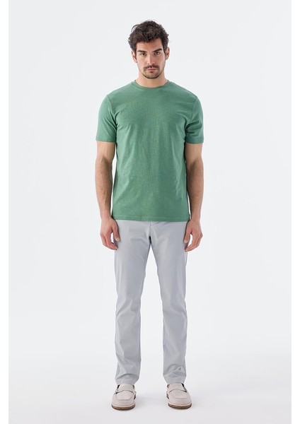 Yeşil Slim Fit Triko Bisiklet Yaka T-Shirt