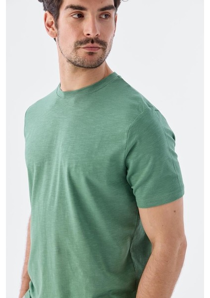 Yeşil Slim Fit Triko Bisiklet Yaka T-Shirt