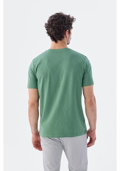 Yeşil Slim Fit Triko Bisiklet Yaka T-Shirt