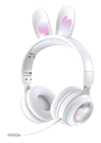 Mikrofonlu Kablosuz Sevimli Tavşanlar Kızlar LED Stereo Müzik Bluetooth Kulaklık (Yurt Dışından)