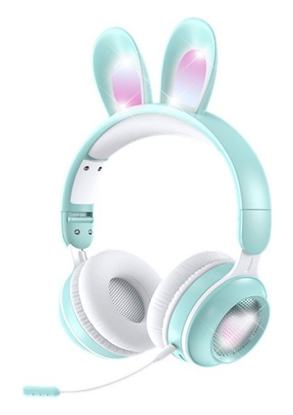 Mikrofonlu Kablosuz Sevimli Tavşanlar Kızlar LED Stereo Müzik Bluetooth Kulaklık (Yurt Dışından)