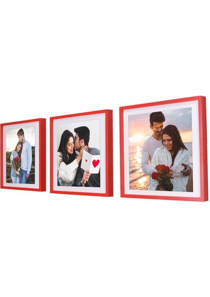 Yapışkanlı Sök Tak Kare Çerçeveler - Kırmızı 3'lü Paket