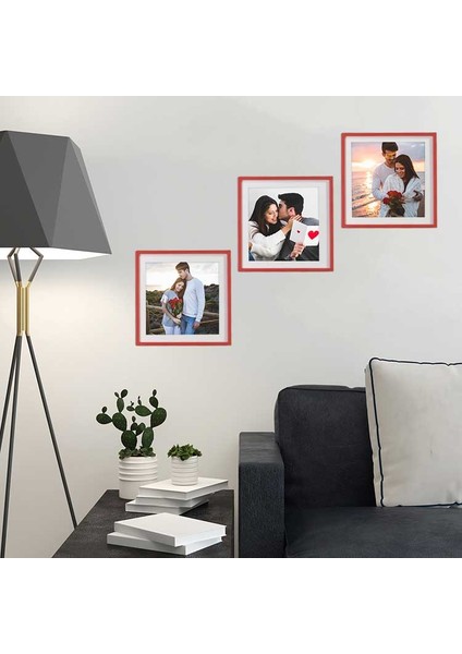 Yapışkanlı Sök Tak Kare Çerçeveler - Kırmızı 3'lü Paket