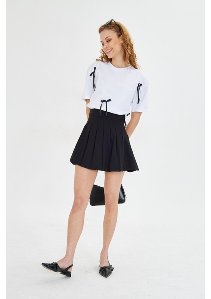 Kurdele Tasarımlı Oversize %100 Pamuk Kadın Tişört modelleri