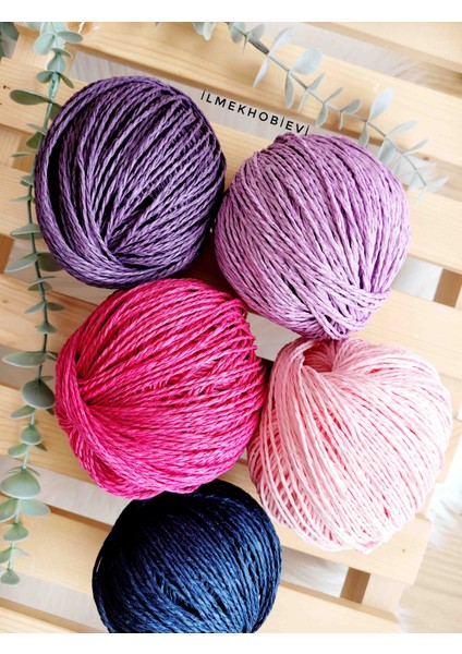 Kağıt Ip 5li Set Örgü Ipi 250GR Mor-Pembe-Fuşya-Lila-Indigo (50şer Gr) %100 Paper