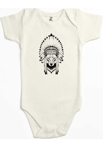 Kızıldereli Wolf Ekru Renk Bebek Body Zıbın
