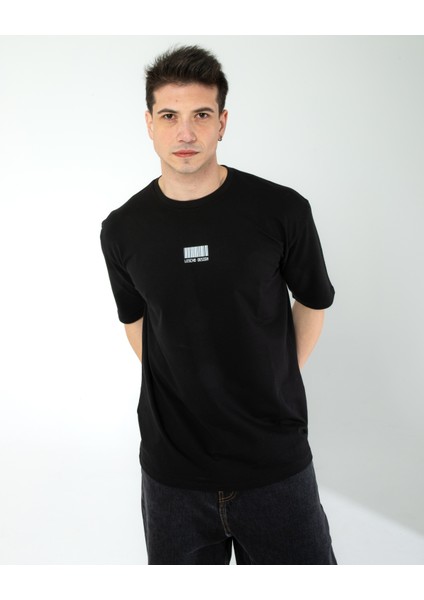 Oversıze Unisex Baskılı T-Shırt Barcode Black modelleri