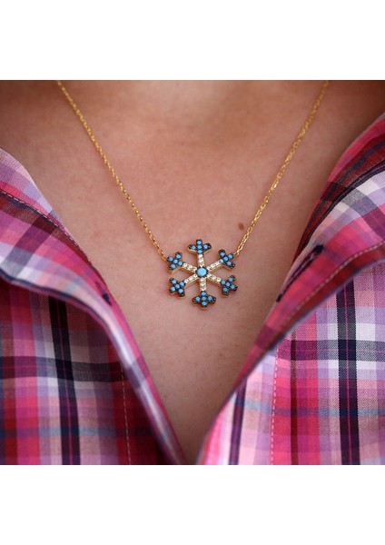 Turkuaz Beyaz Taşlı Kartanesi Gümüş Kolye