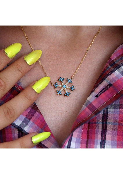 Turkuaz Beyaz Taşlı Kartanesi Gümüş Kolye fırsatları