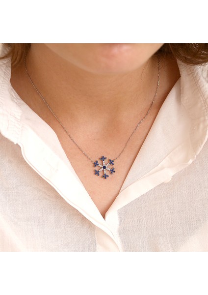 Lacivert Beyaz Taşlı Kartanesi Gümüş Kolye modelleri