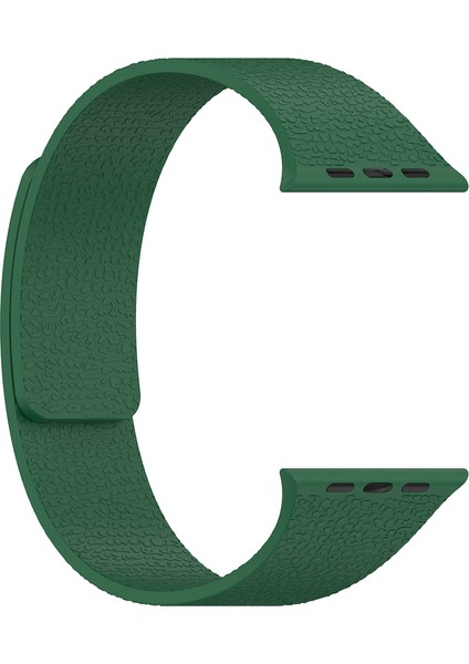 Apple Watch 44MM Kabartma Deri Desenli Güçlü Mıknatıs Yapılı Silikon Kordon Kayış