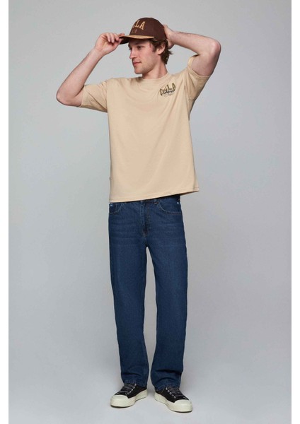 Aspen Sütlü Kahve Bisiklet Yaka Baskılı Oversize Erkek Tshirt modelleri