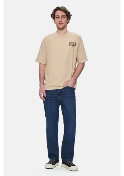 Aspen Sütlü Kahve Bisiklet Yaka Baskılı Oversize Erkek Tshirt indirimleri