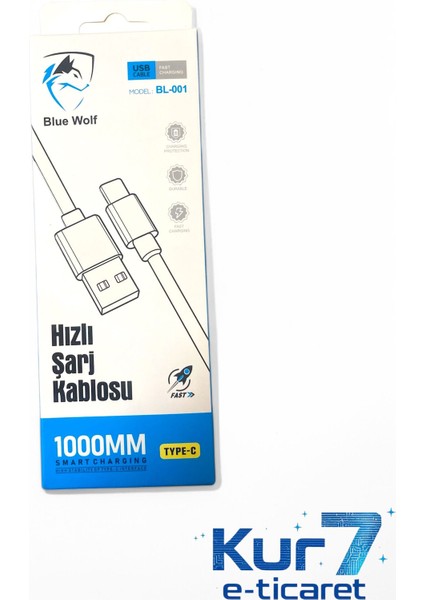 3A Hızlı Type-C Şarj Kablosu Arbaks Bluewolf BL-001