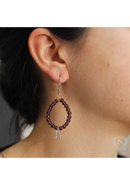 925 Ayar Gümüş Ametist Taşlı Harf Küpe