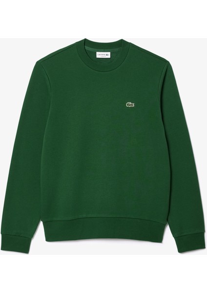 Erkek Classic Fit Bisiklet Yaka Organik Pamuk Koyu Yeşil Sweatshirt