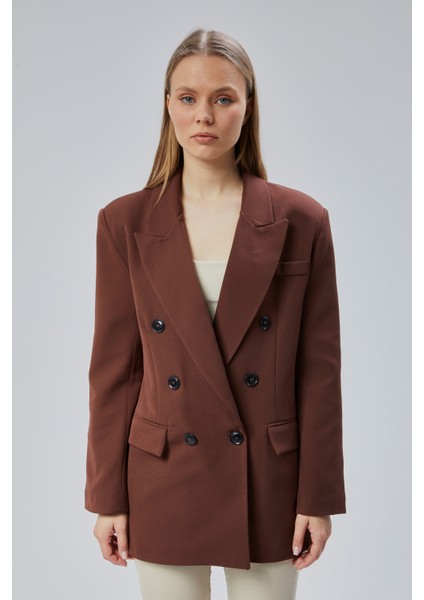 Acı Kahve Oversize Kruvaze Yaka Astarlı Blazer Ceket fiyatları