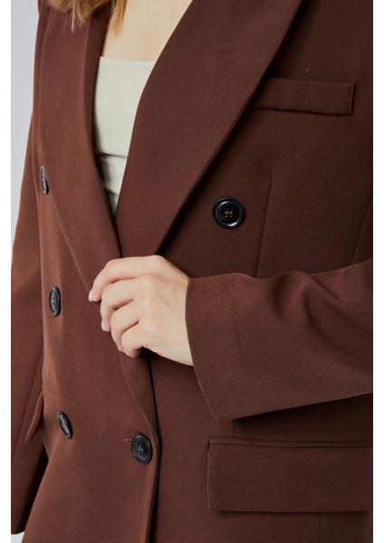Acı Kahve Oversize Kruvaze Yaka Astarlı Blazer Ceket modelleri