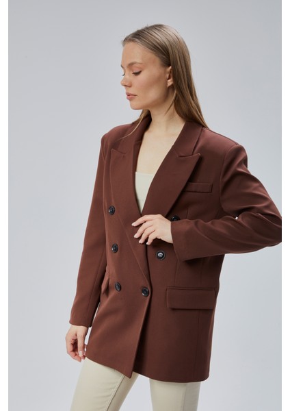 Acı Kahve Oversize Kruvaze Yaka Astarlı Blazer Ceket fırsatları