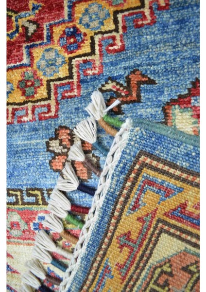 El Dokuma Kirman Yününden Mavi Renk Afgan Şirvan Halısı 100 x 150 cm (1.5 M²)