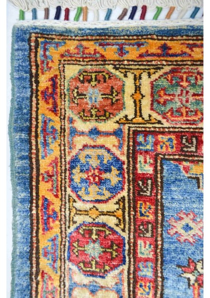 El Dokuma Kirman Yününden Mavi Renk Afgan Şirvan Halısı 100 x 150 cm (1.5 M²)