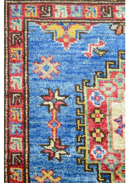 El Dokuma Kirman Yününden Mavi Renk Afgan Şirvan Halısı 100 x 150 cm (1.5 M²)