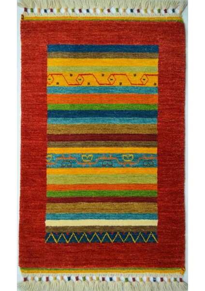 El Dokuma Kırmızı Renk Yün Tribal Halı 60 x 90 cm (0.54 M²)